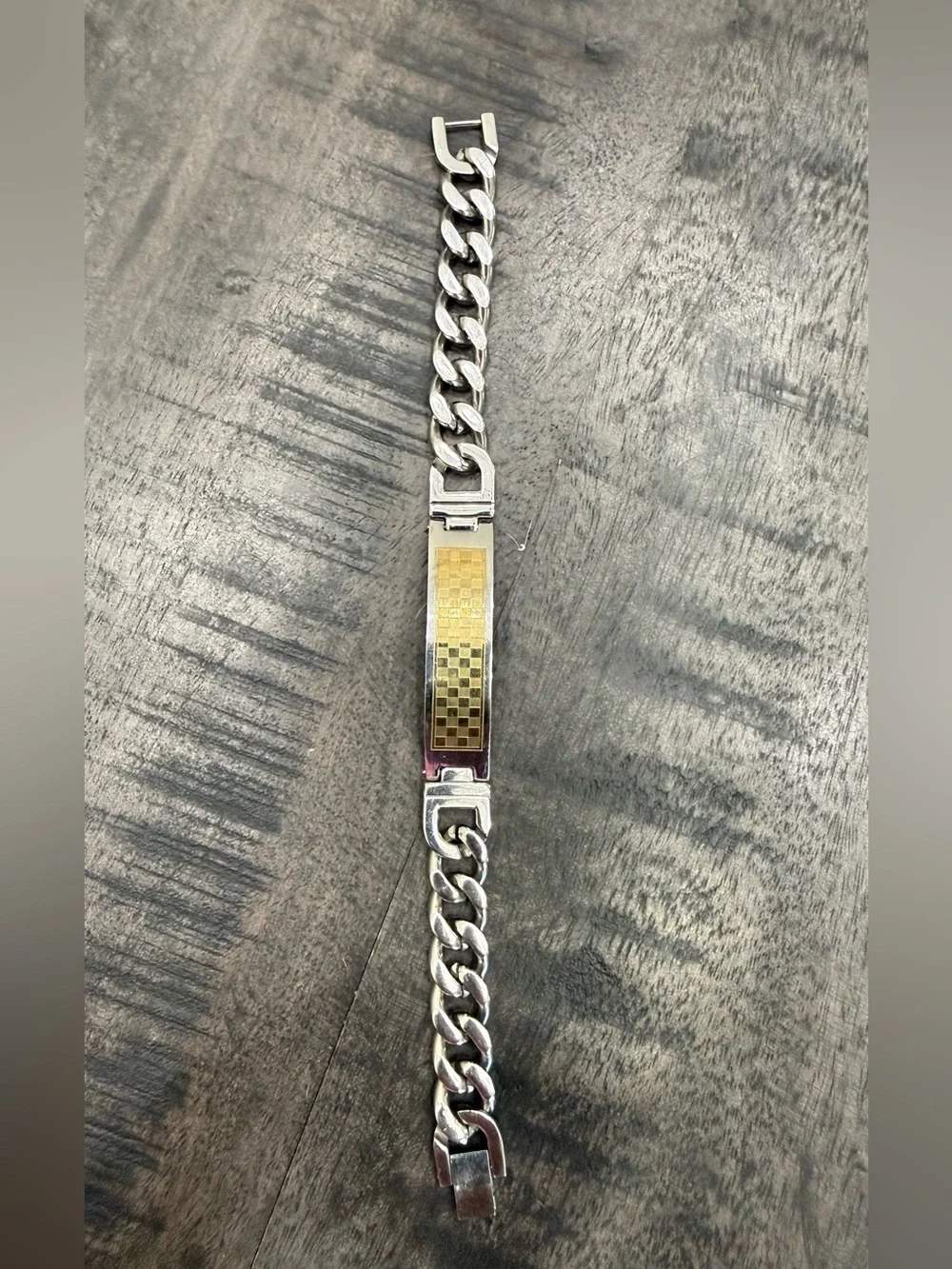 Two-Tone Men's Curb ID Bracelet — Silver Chain with Gold Plate (stainless steel)